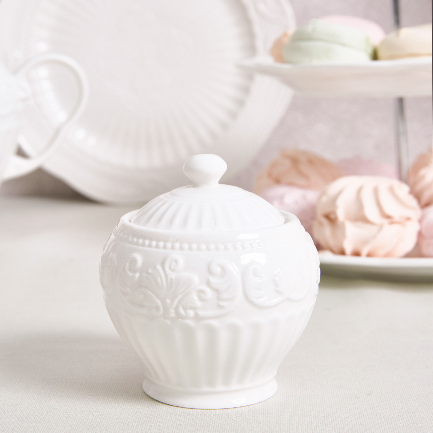 Сахарница Белое тиснение/Emboss White - фото № 4