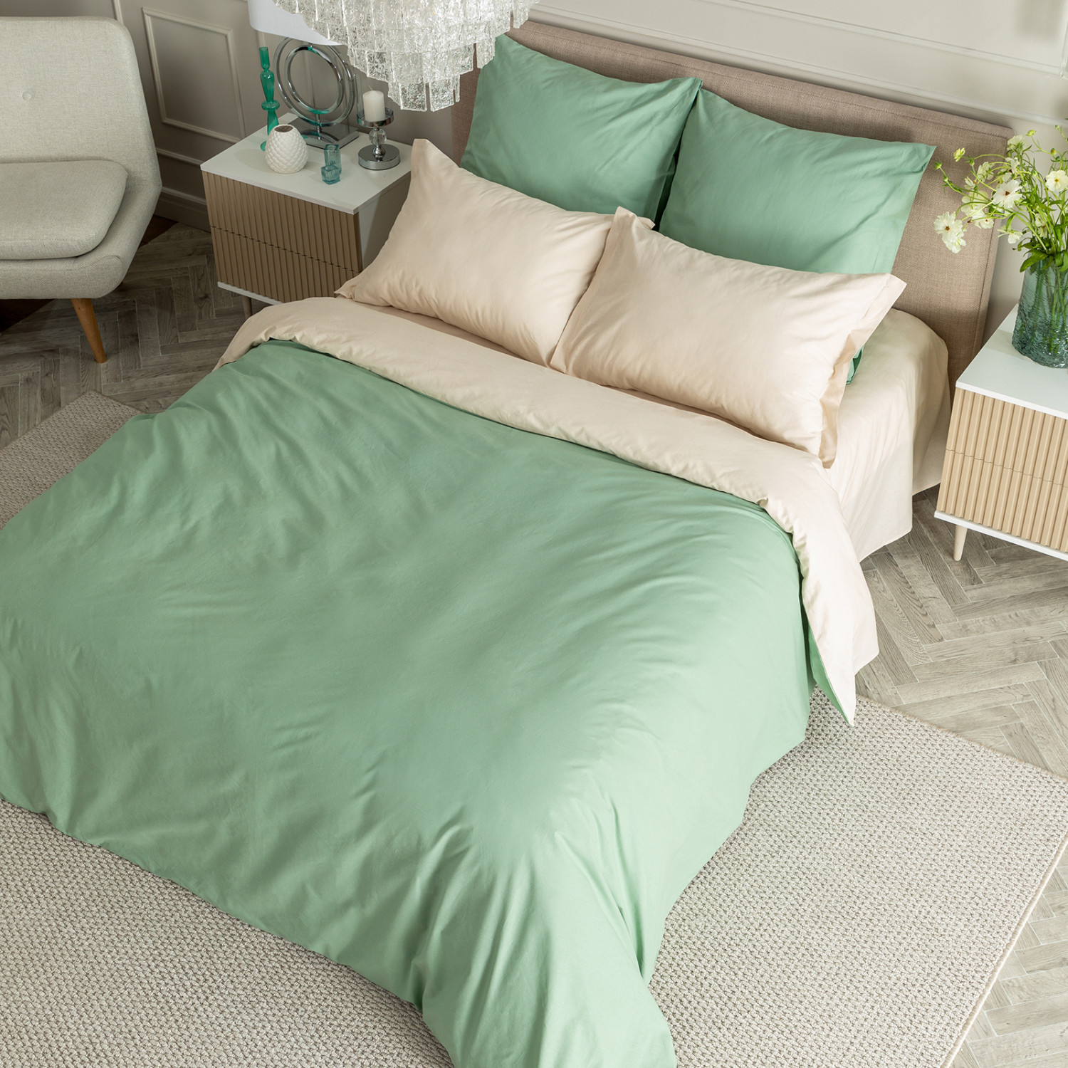 Постельное белье Smoke green & Cream - фото № 3