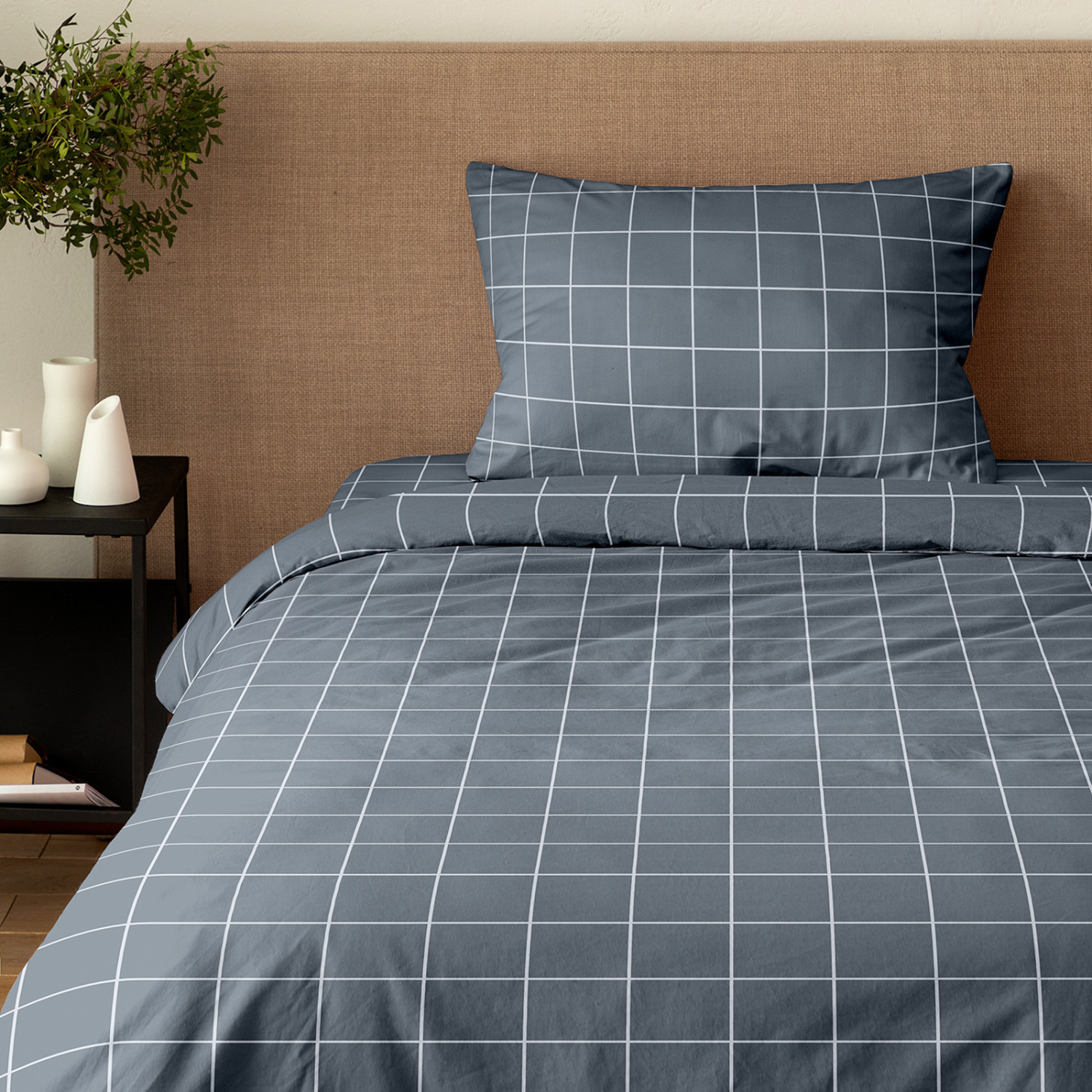 Постельное белье полукомплект Quadretti, серо-голубое - фото № 10