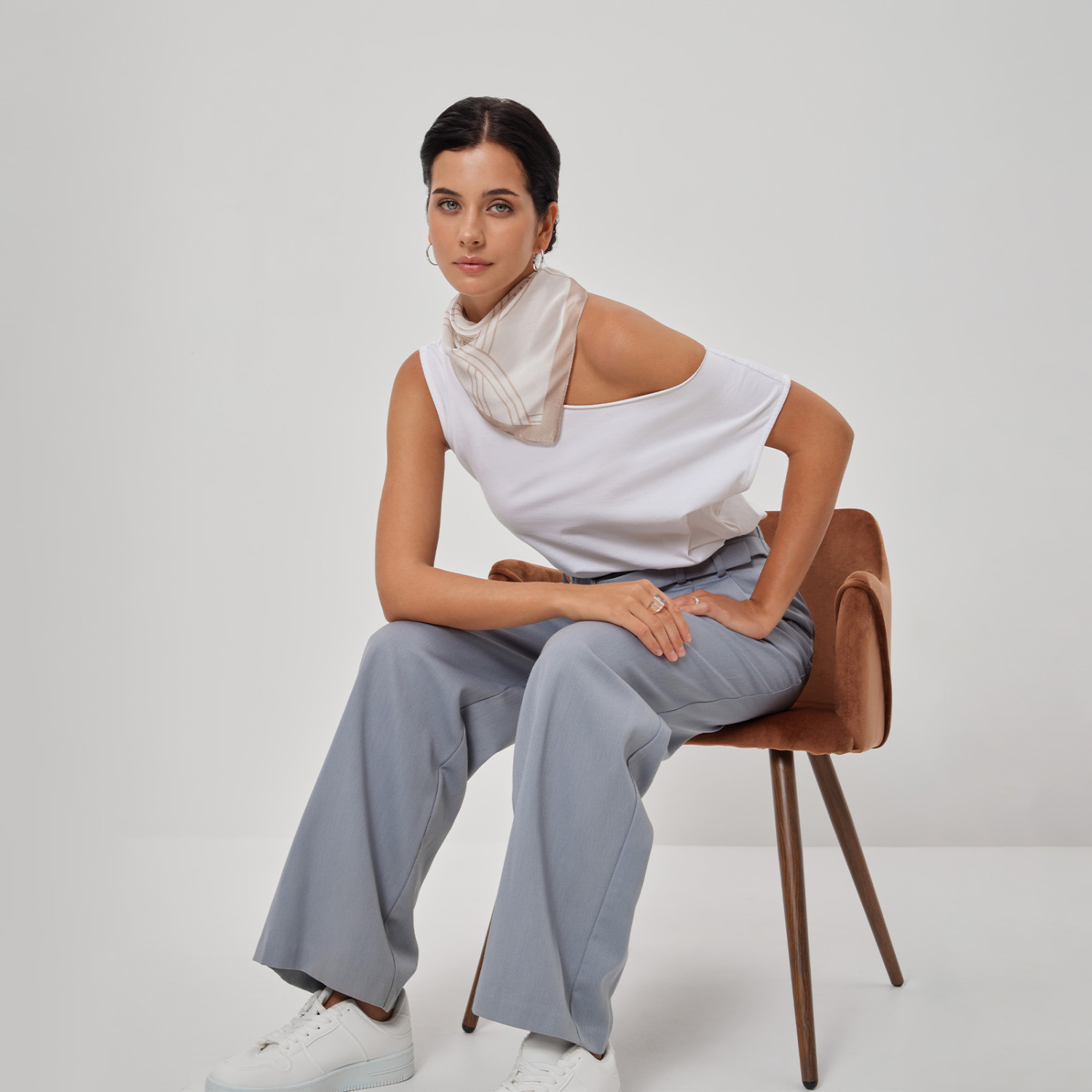 Платок шейный Divina, бежевый II - фото № 5