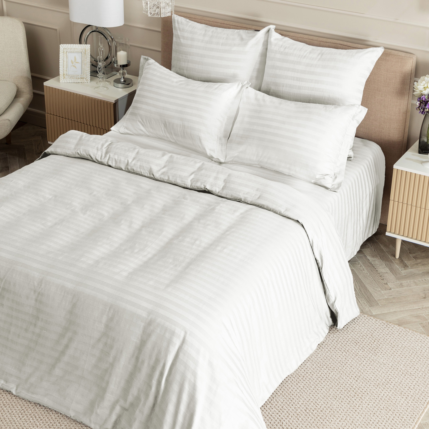 Постельное белье Белый, страйп-сатин 43463-1 - фото № 7