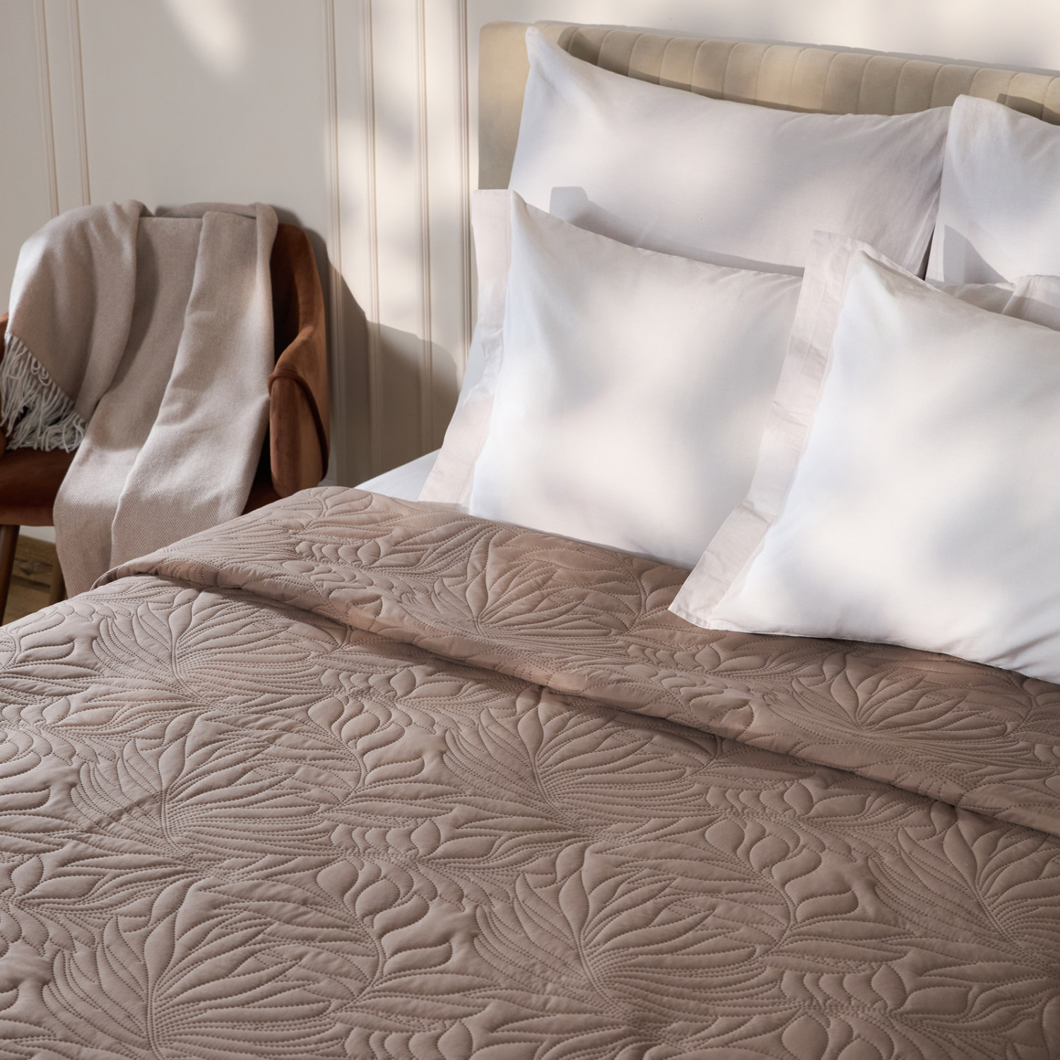 Покрывало Листочки/Fogliare, мокко - фото № 2