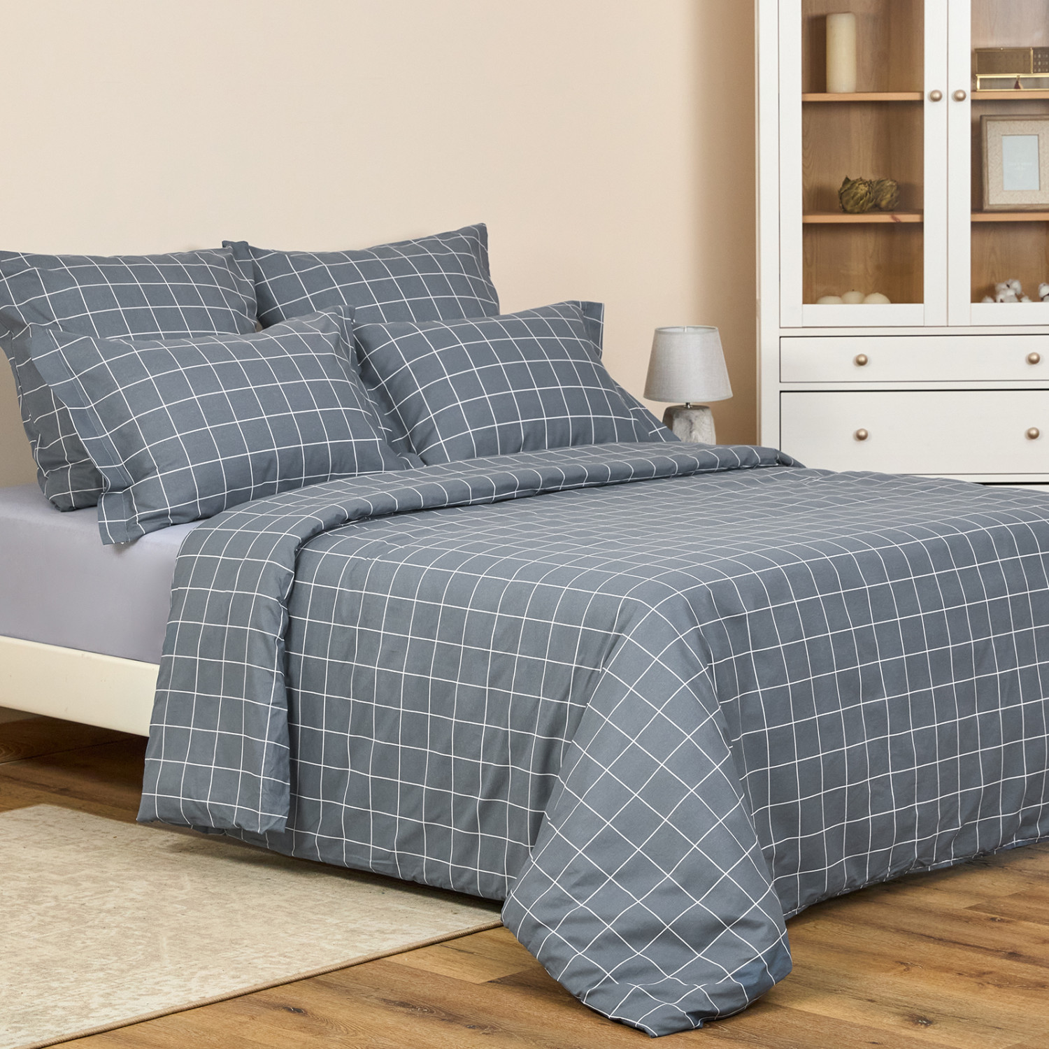 Постельное белье полукомплект Quadretti, серо-голубое - фото № 3