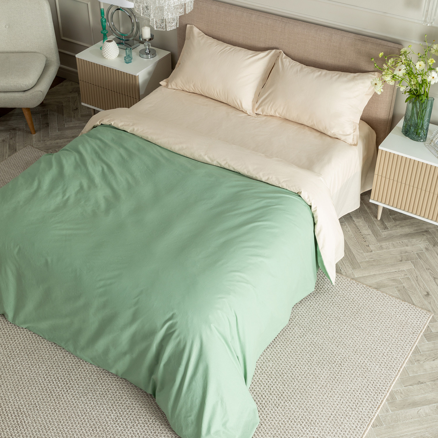 Постельное белье Smoke green & Cream - фото № 7