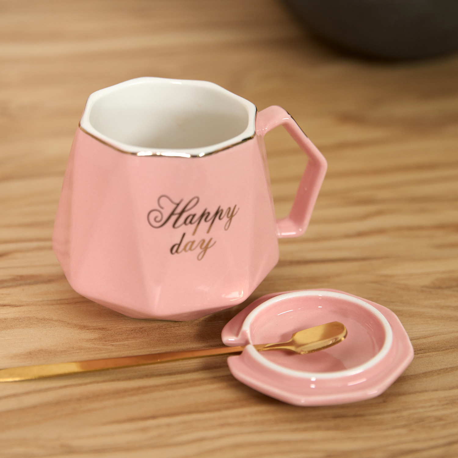 Кружка Happy day, розовая - фото № 2