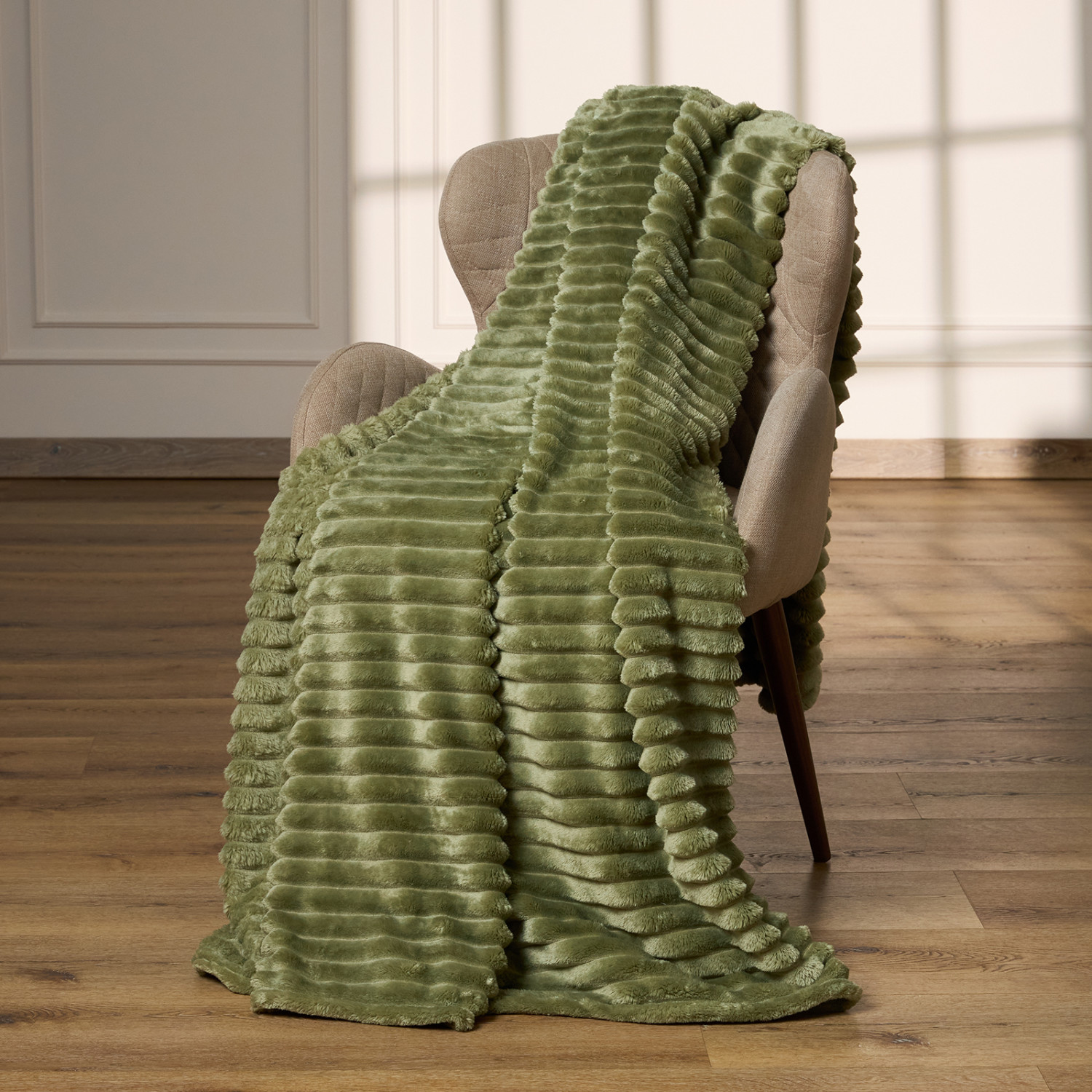 Плед Мягкая полоска/Soft strip, шалфей