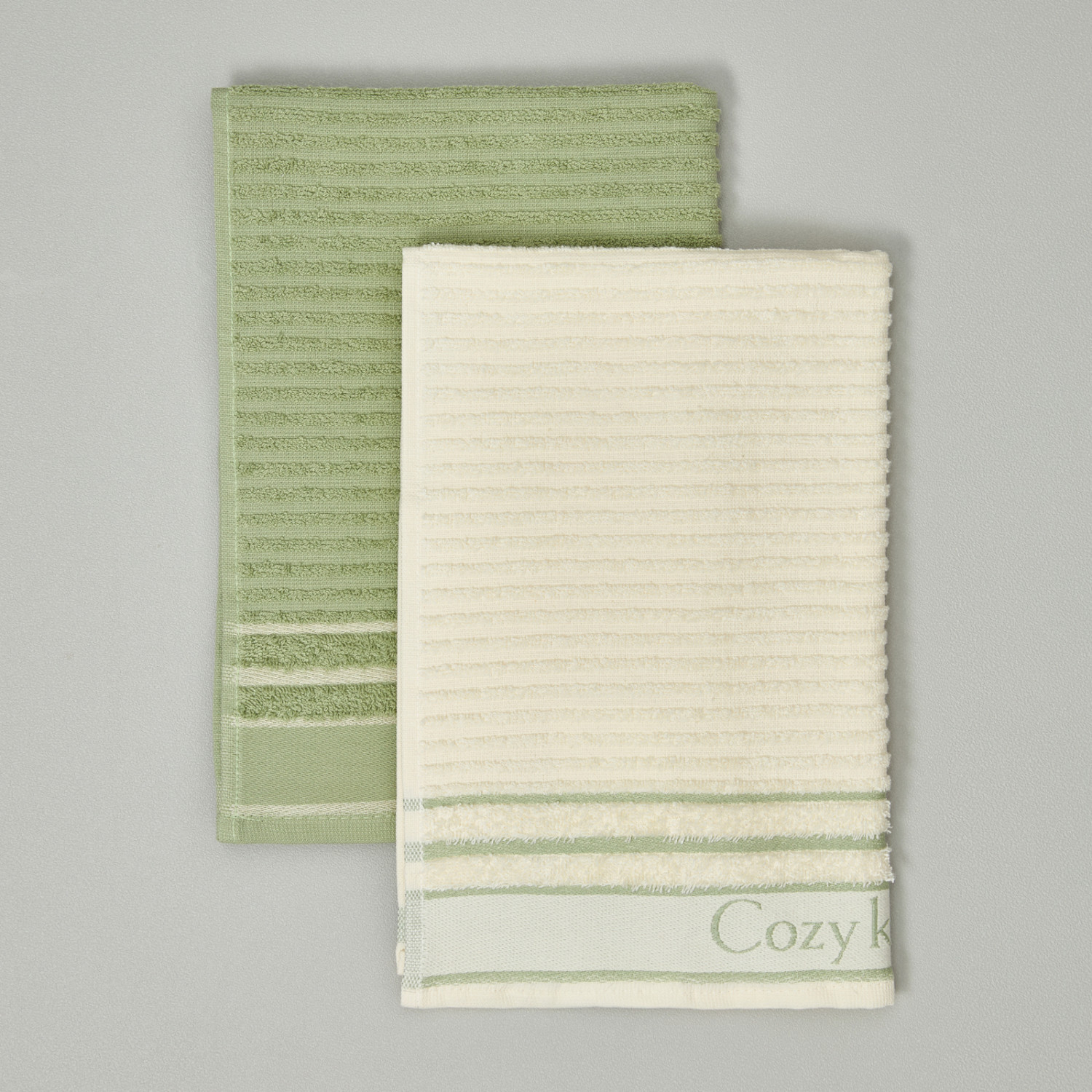 Комплект махровых полотенец COZY Kitchen, зеленый - фото № 2