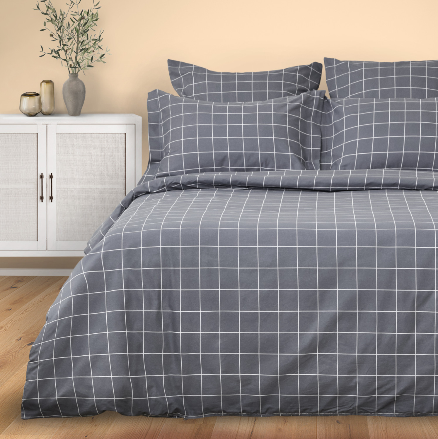 Постельное белье полукомплект Quadretti, серо-голубое