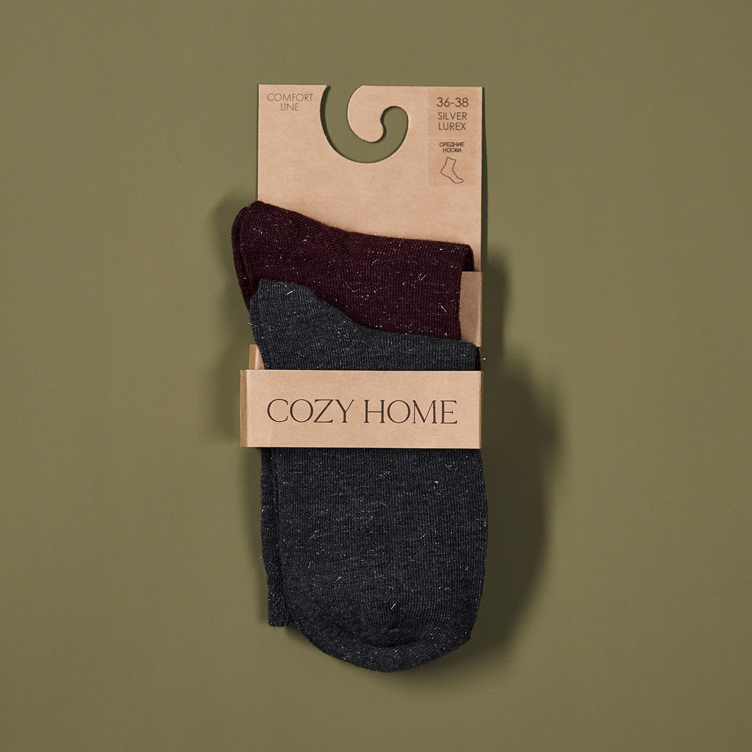 Носки Cozy Home, бордо/серый - фото № 5