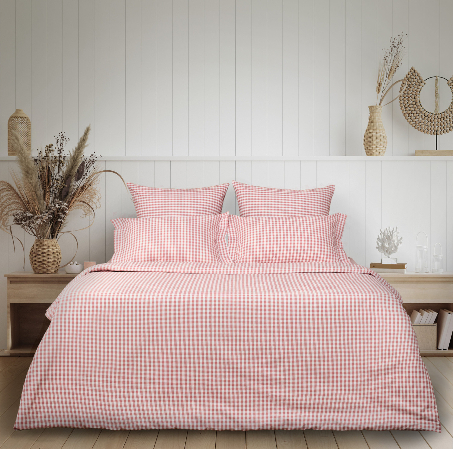 Постельное белье полукомплект Vichy, кораллово-розовое - фото № 2