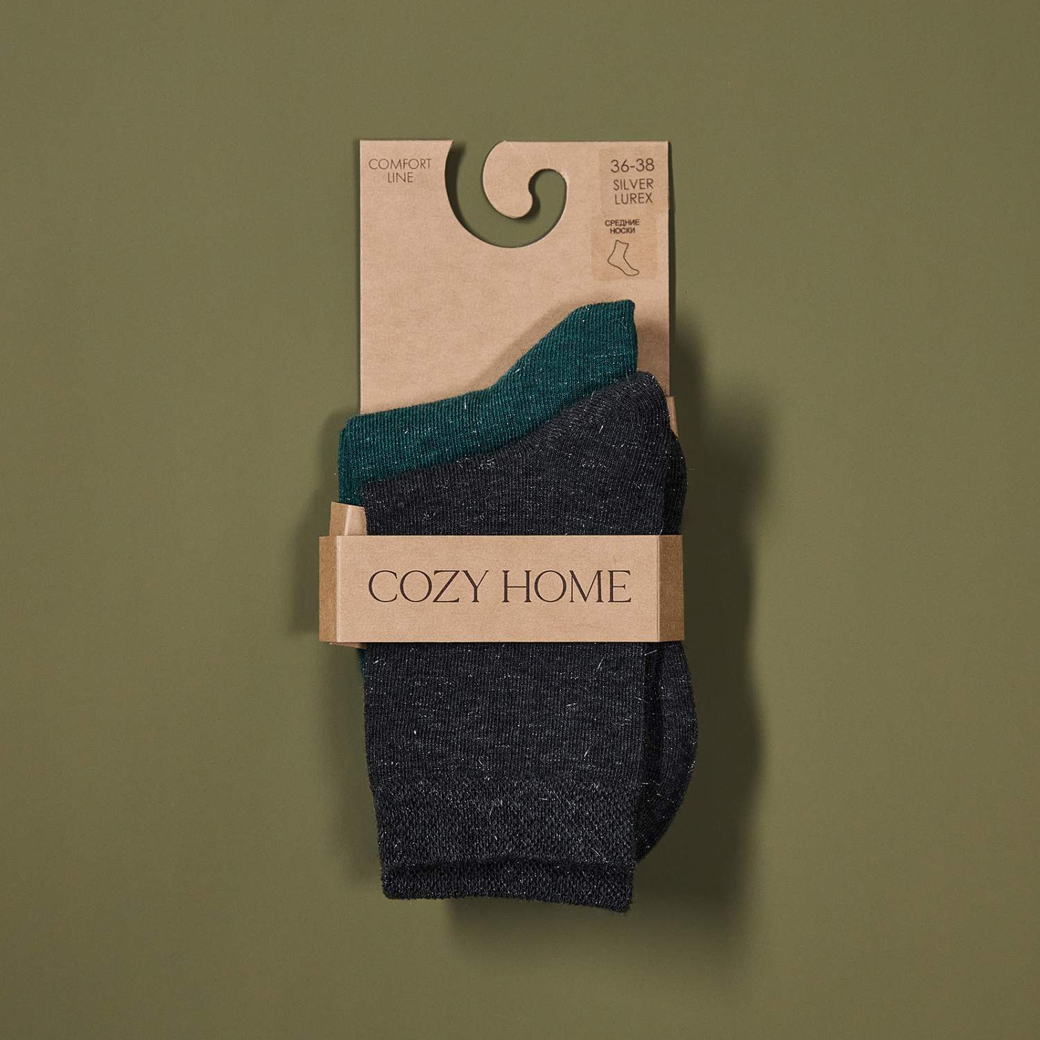 Носки Cozy Home, серый/зеленый - фото № 5