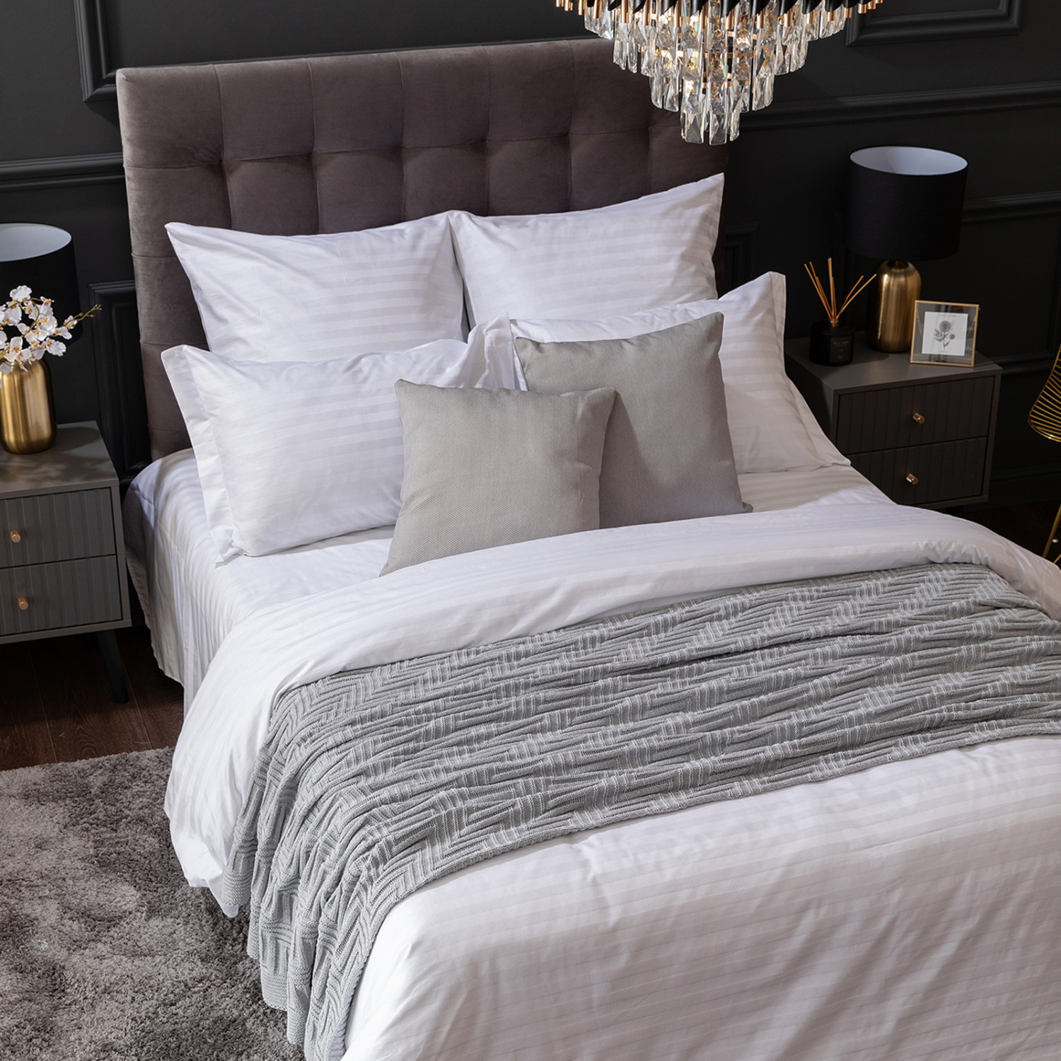 Постельное белье Белый, страйп-сатин 921987 - фото № 8