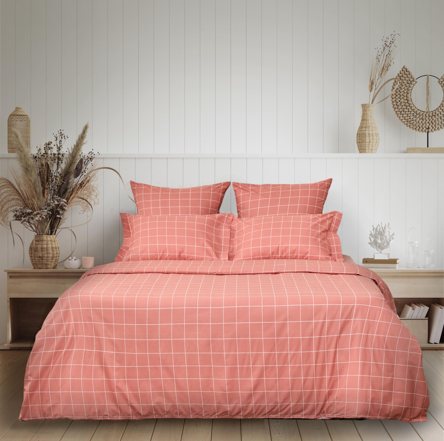 Постельное белье полукомплект Quadretti, кораллово-розовое - фото № 2