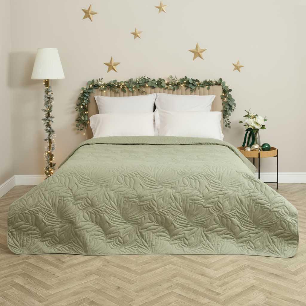 Покрывало Листочки/Fogliare, олива - фото № 7