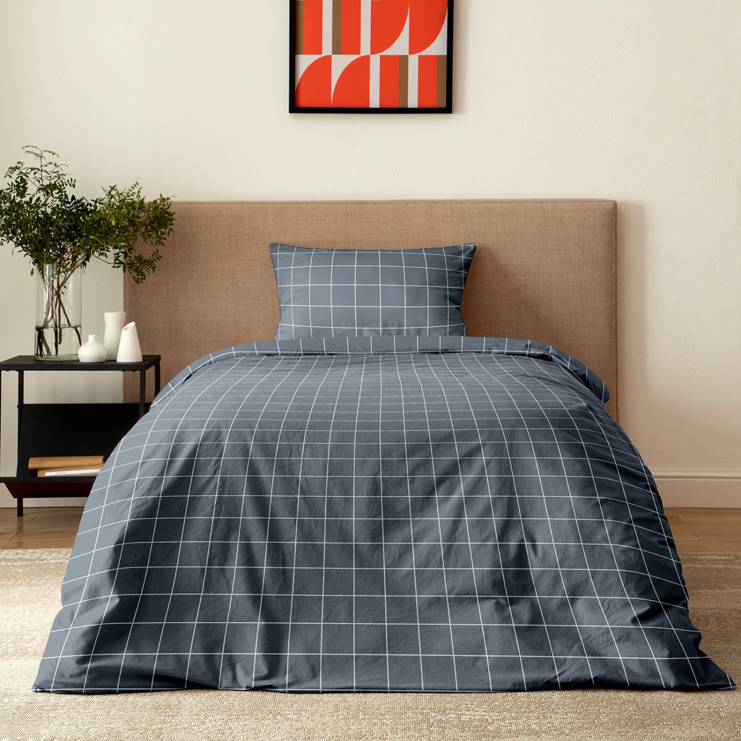 Постельное белье полукомплект Quadretti, серо-голубое - фото № 9