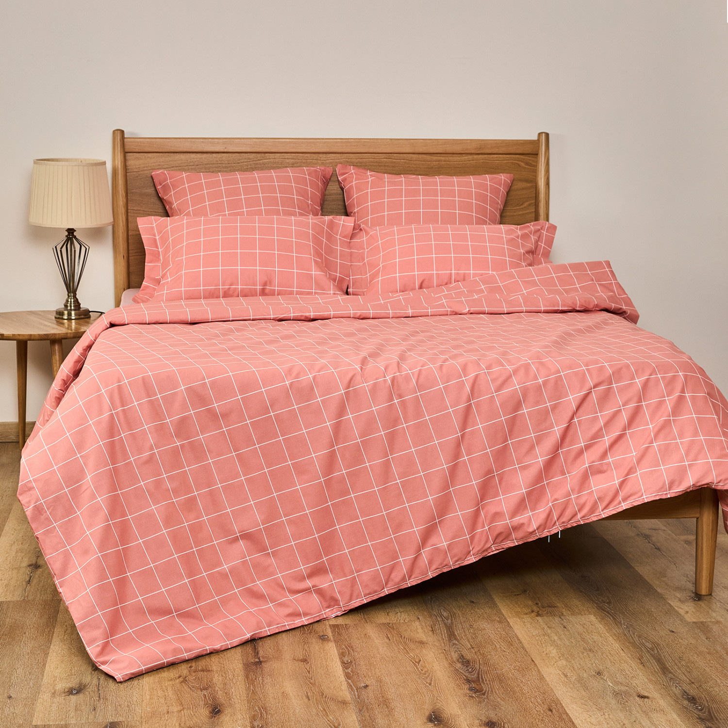 Постельное белье полукомплект Quadretti, кораллово-розовое - фото № 4