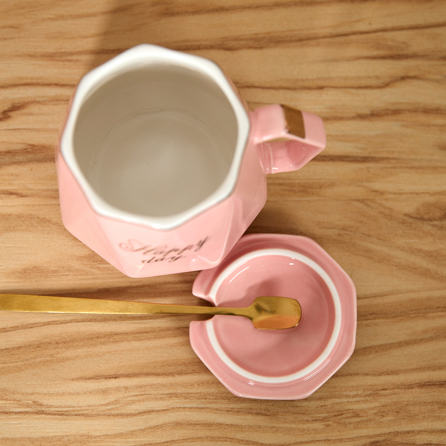 Кружка Happy day, розовая - фото № 3