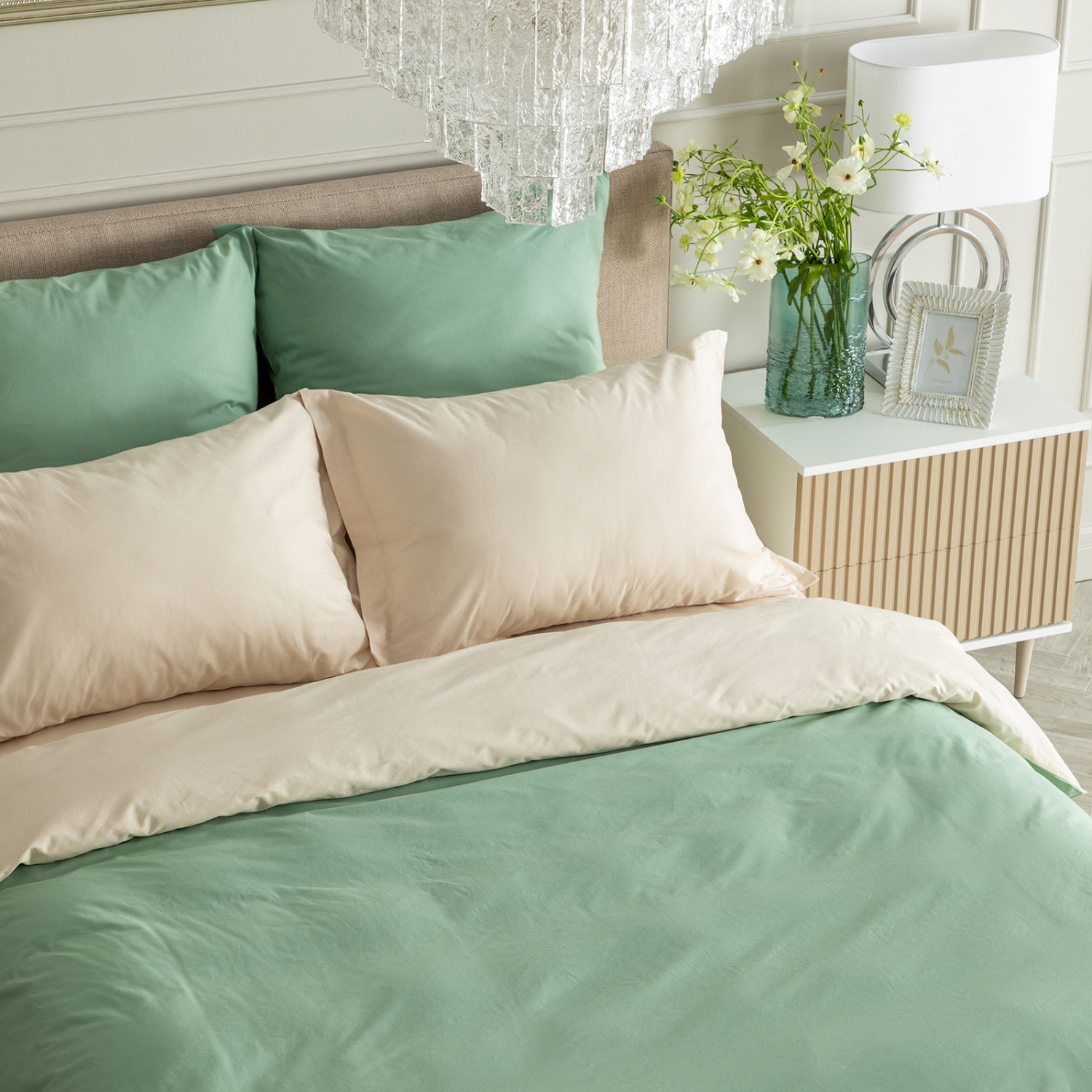 Постельное белье Smoke green & Cream - фото № 4