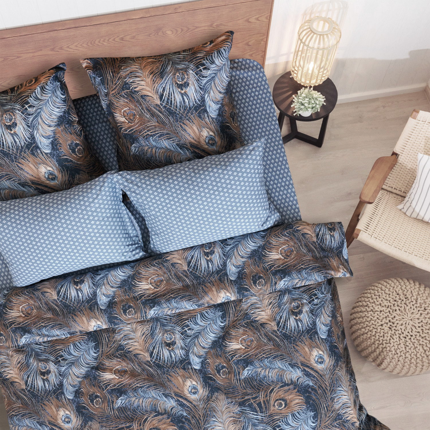 Постельное белье Павлин/Pavone, синее - фото № 6