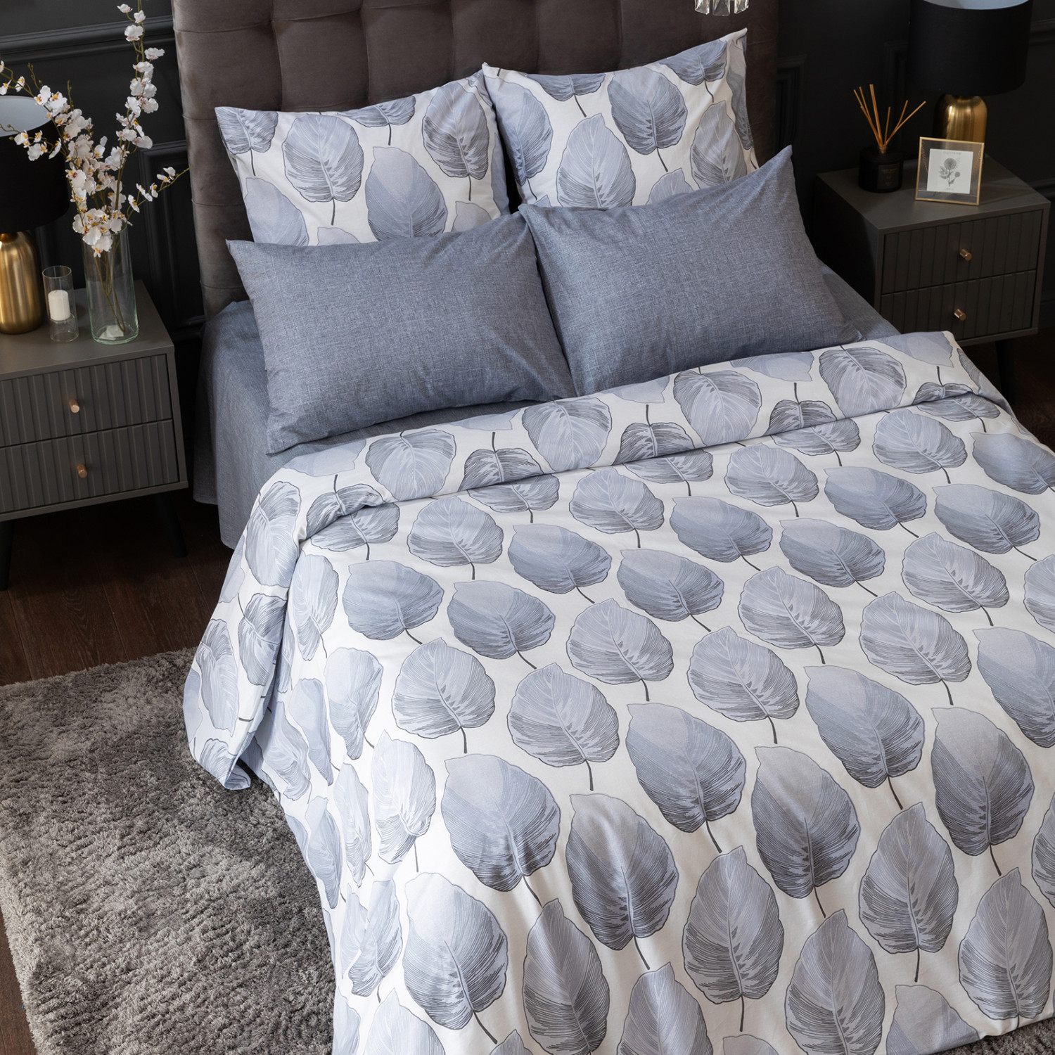 Постельное белье Модико (синие листья) I - фото № 3