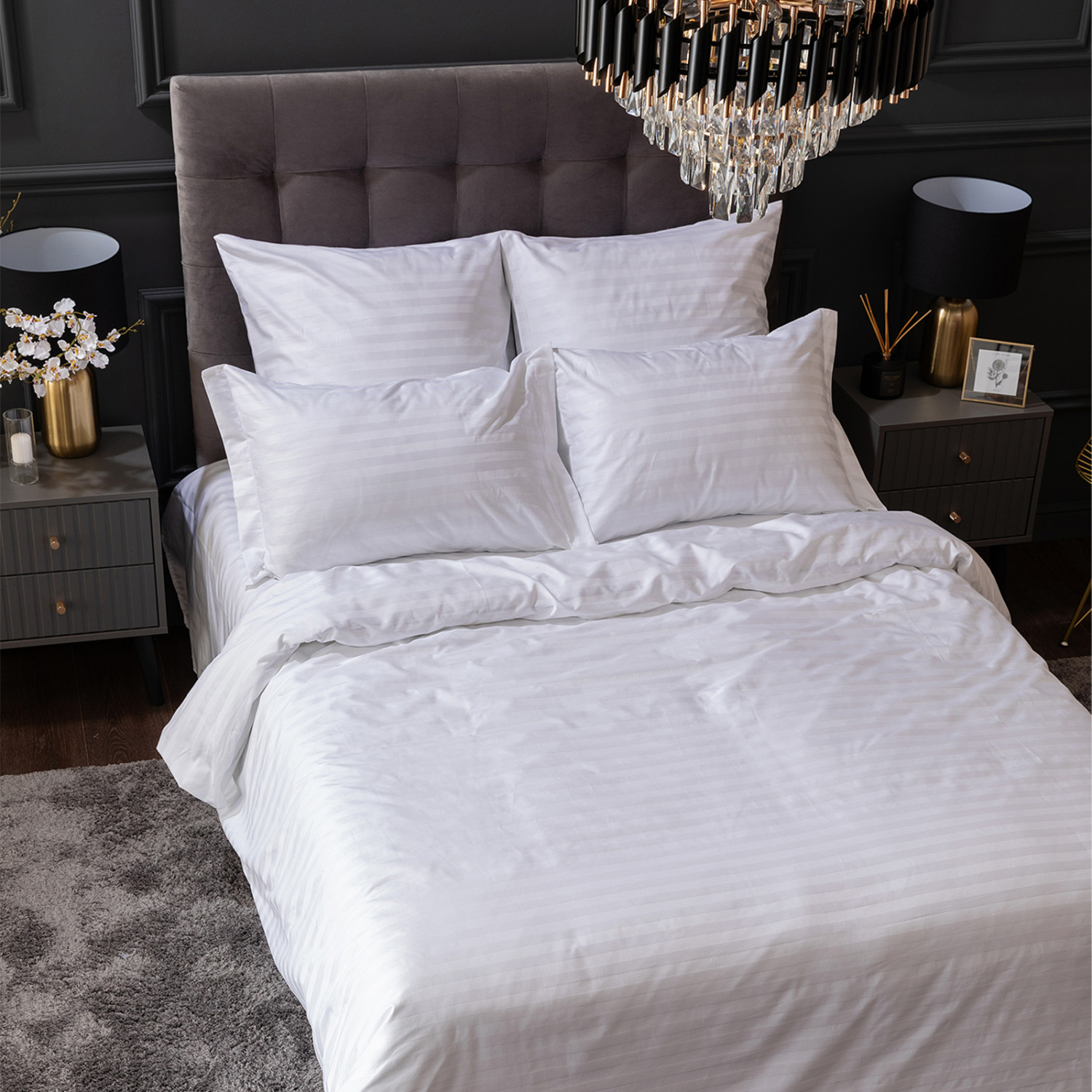 Постельное белье White, страйп-сатин 921987 - фото № 5