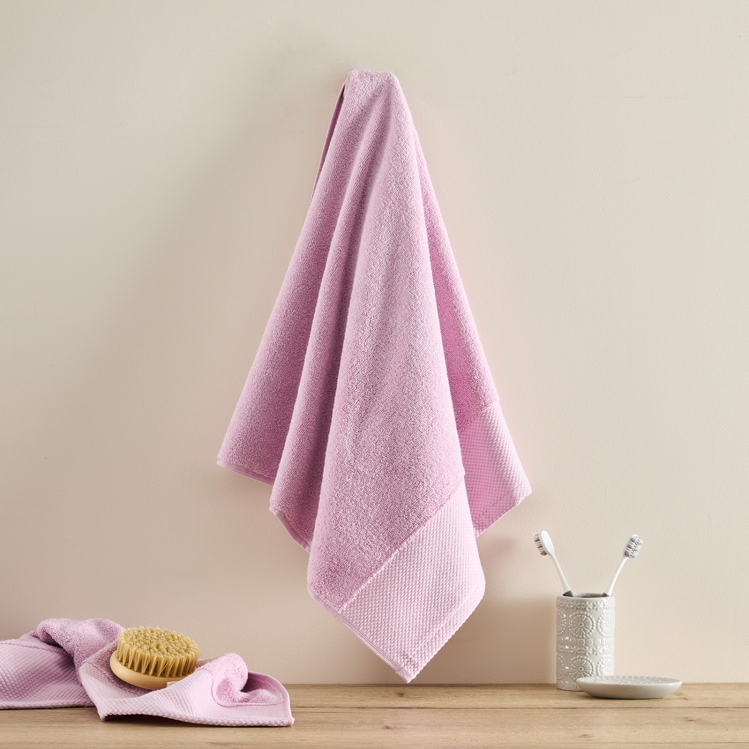 Полотенце махровое Strisce, розовое - фото № 2
