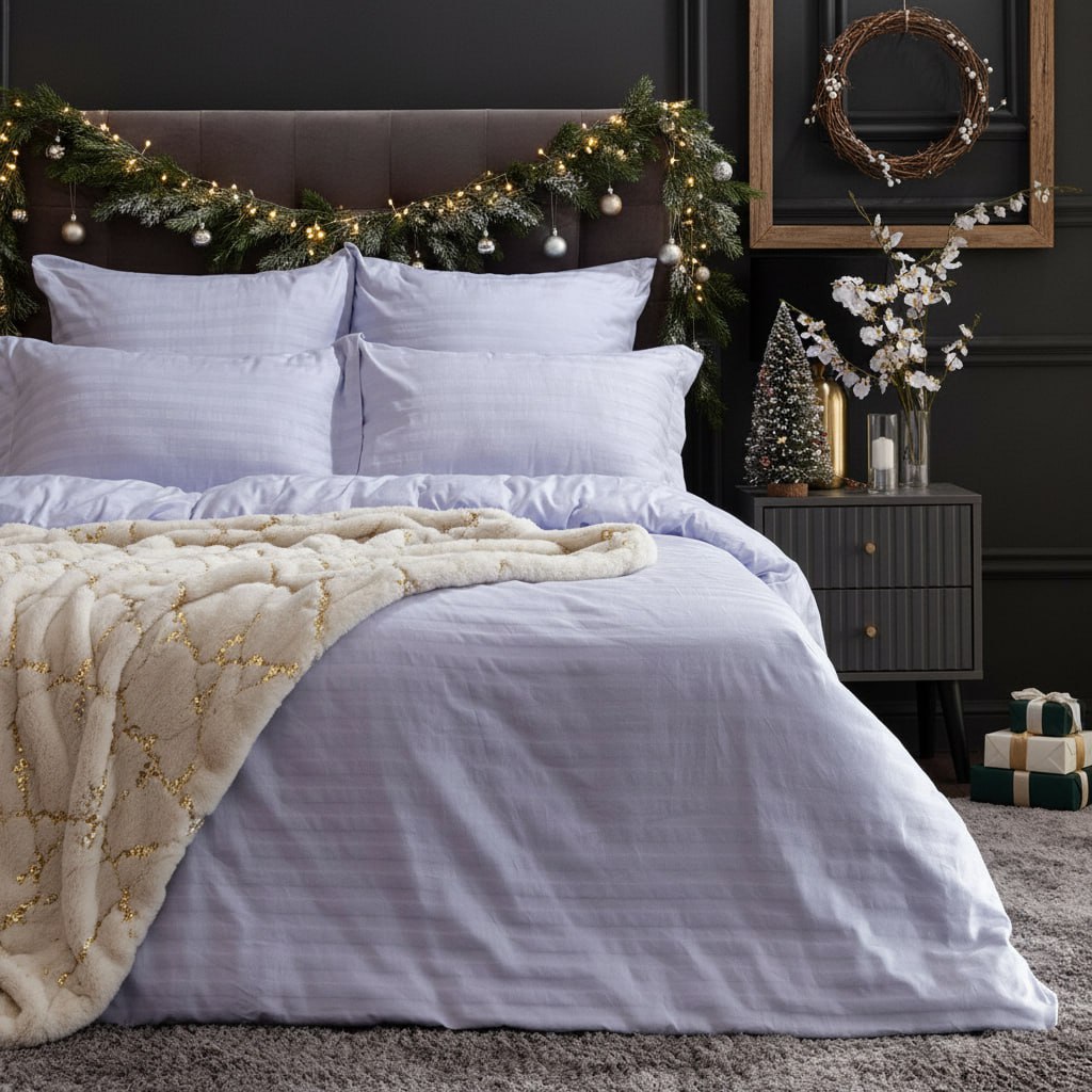 Постельное белье Сиреневый туман/Lilac mist, страйп-сатин - фото № 12