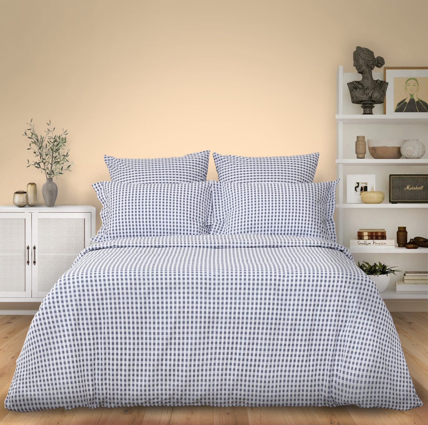 Постельное белье полукомплект Vichy, серо-голубое - фото № 2