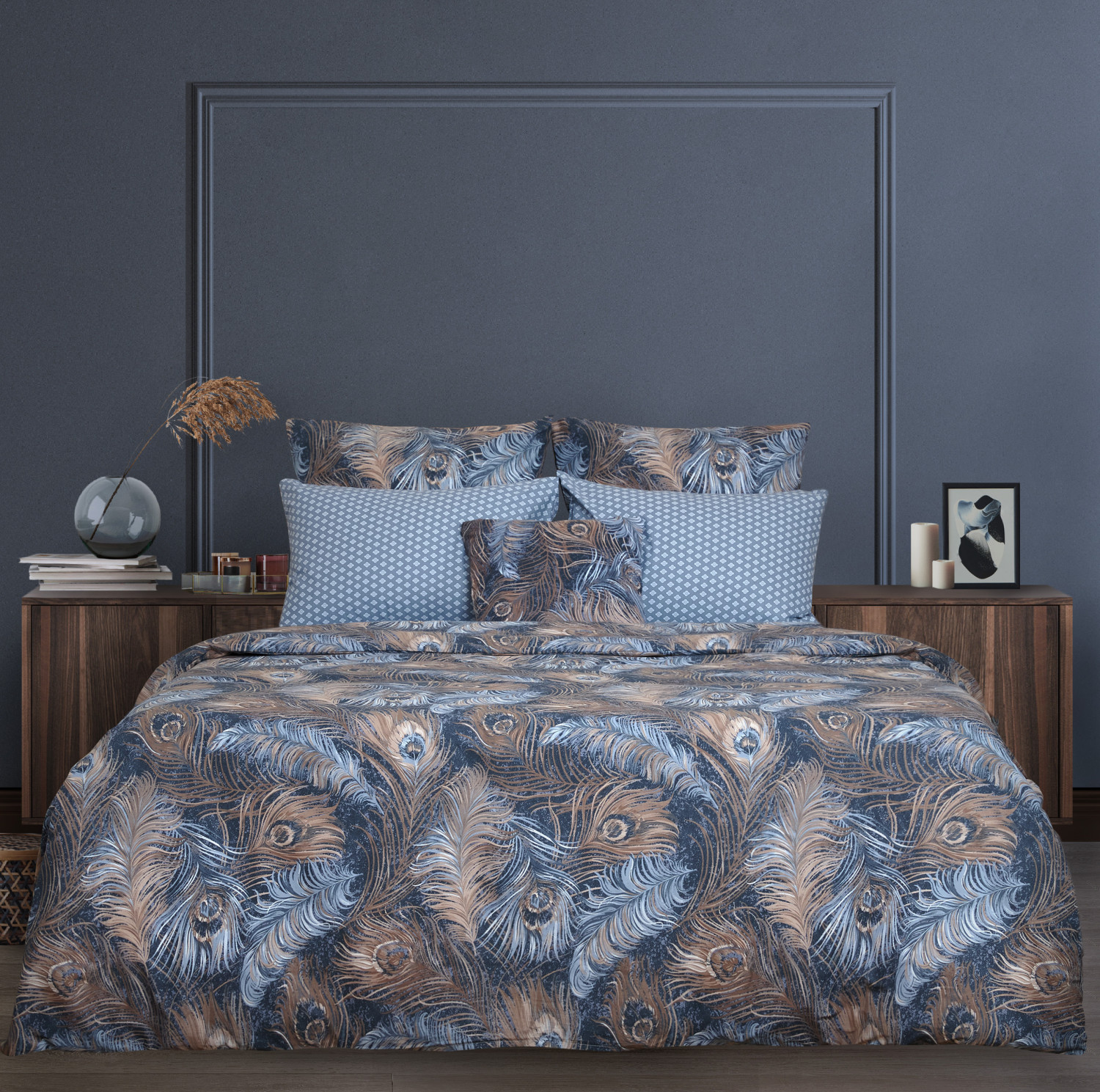 Постельное белье Павлин/Pavone, синее - фото № 3
