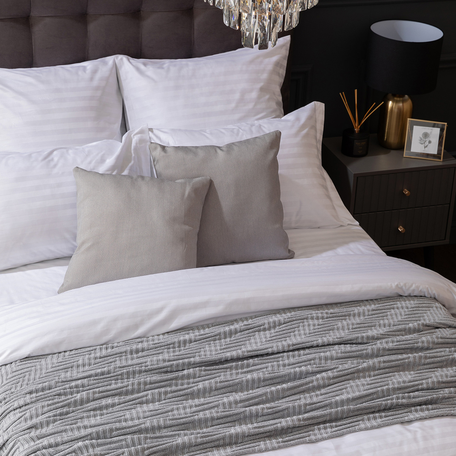 Постельное белье Белый, страйп-сатин 921987 - фото № 5