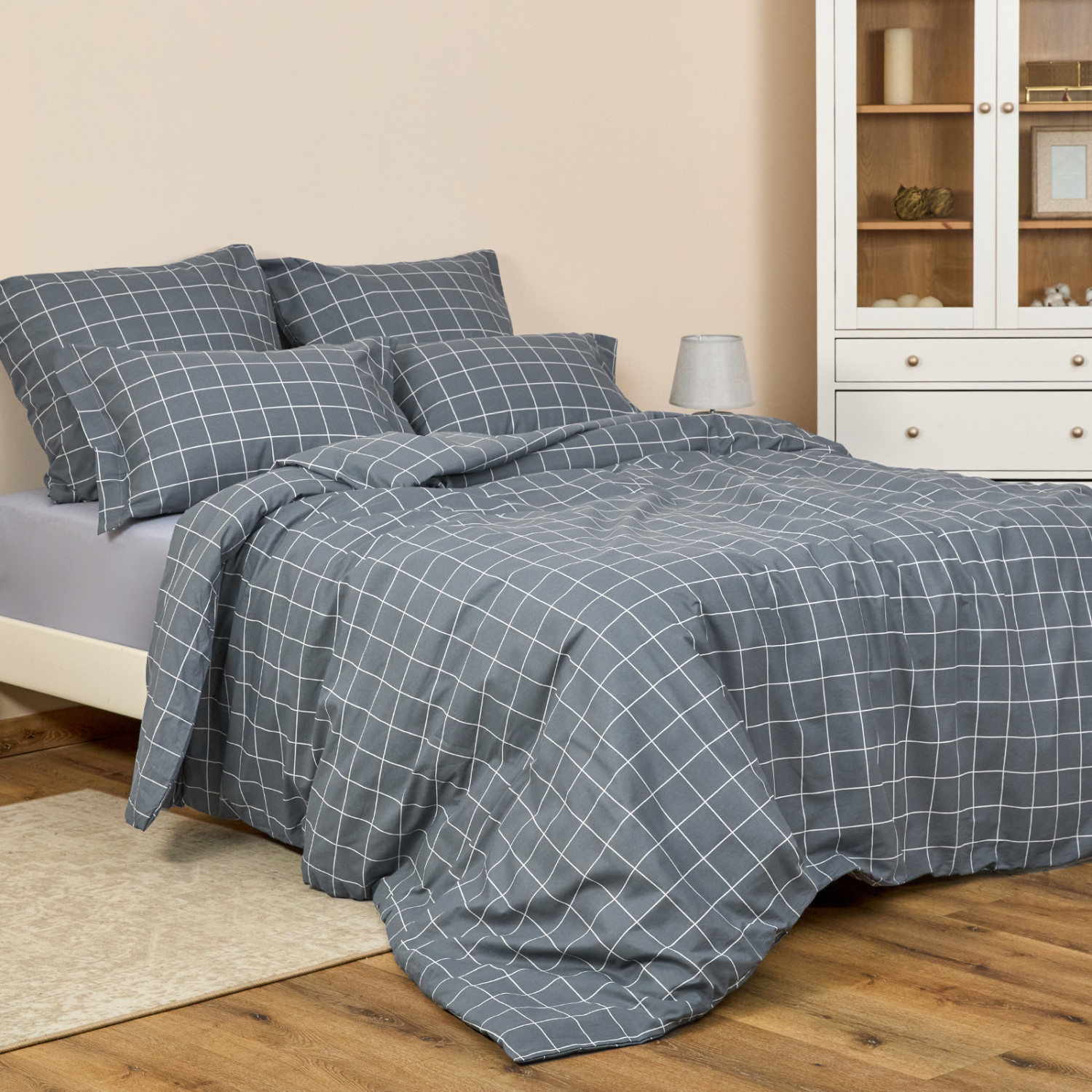 Постельное белье полукомплект Quadretti, серо-голубое - фото № 7