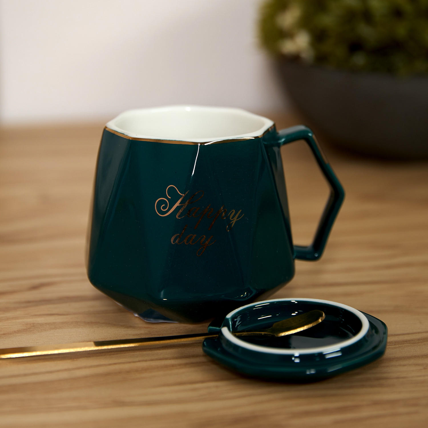 Кружка Happy day, зеленая - фото № 2