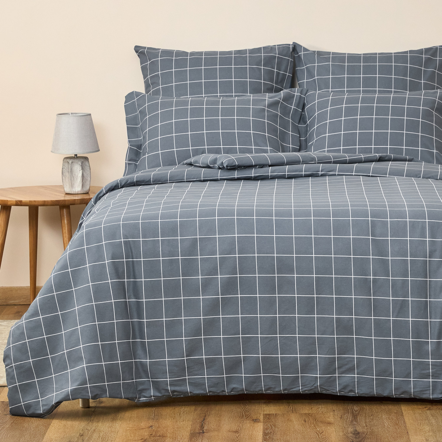 Постельное белье полукомплект Quadretti, серо-голубое - фото № 5