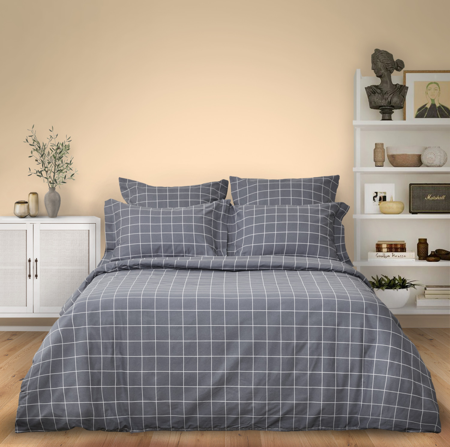 Постельное белье полукомплект Quadretti, серо-голубое - фото № 2