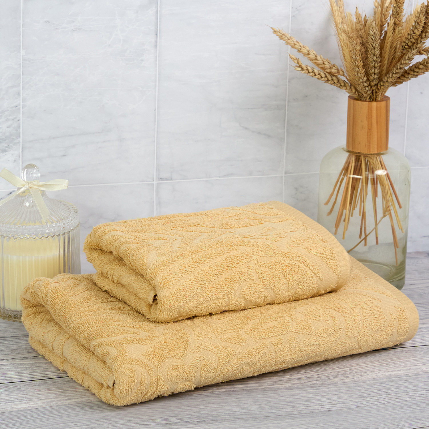 Полотенце махровое Colebria, желтое - фото № 2