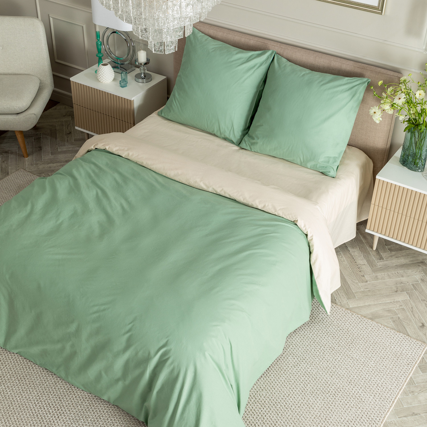 Постельное белье Smoke green & Cream - фото № 10