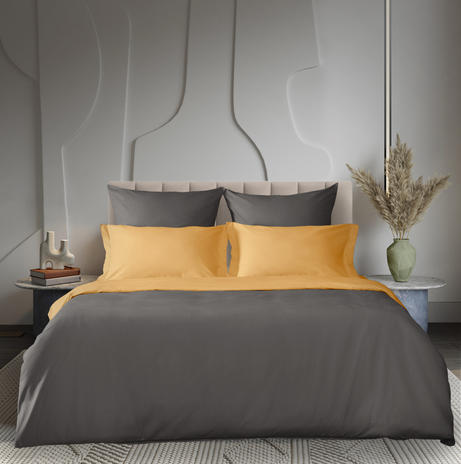 Постельное белье Volcanic gray & Summer yellow - фото № 2