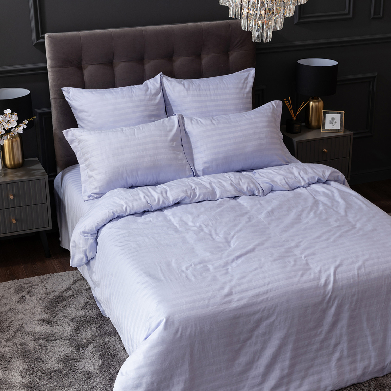 Постельное белье Сиреневый туман/Lilac mist, страйп-сатин - фото № 5