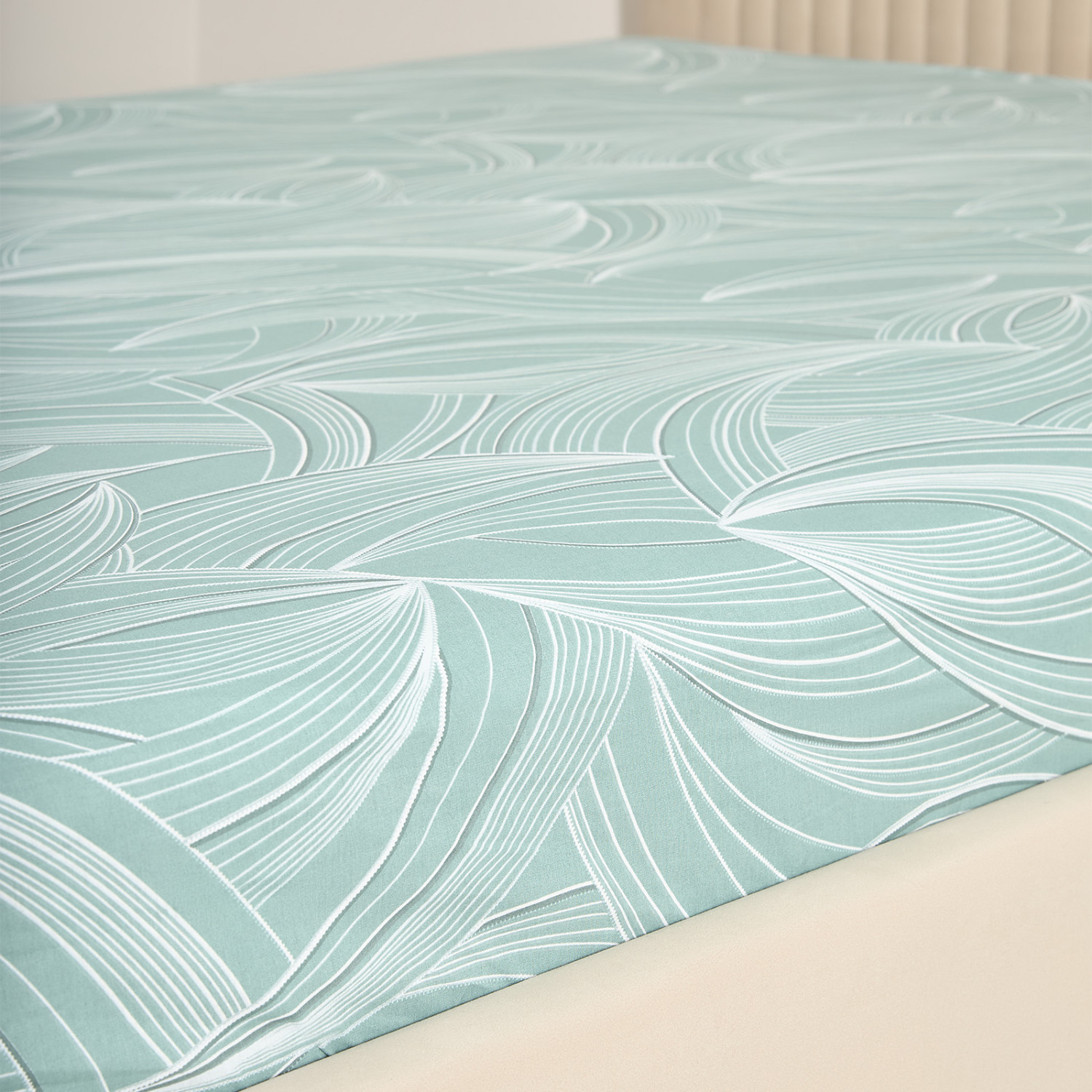 Простыня на резинке Танцующие листья/Dancing Leaves green - фото № 3