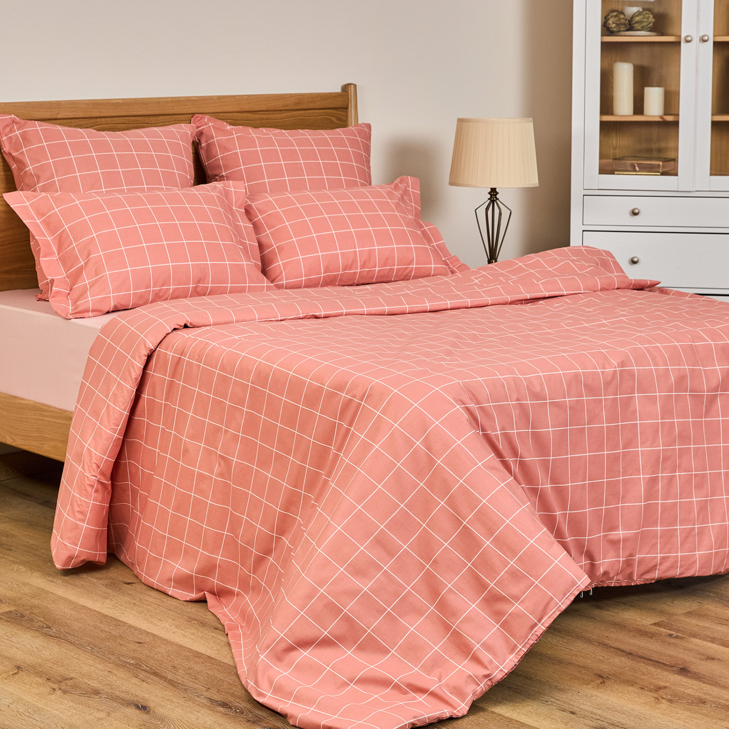 Постельное белье полукомплект Quadretti, кораллово-розовое - фото № 5