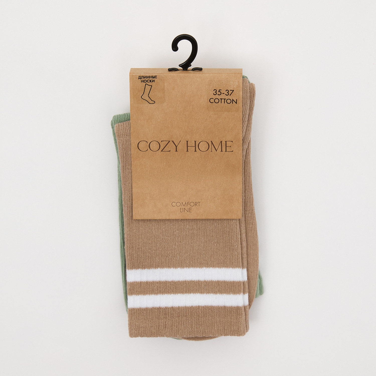 Носки Бежин луг, бежевые/зеленые - фото № 3
