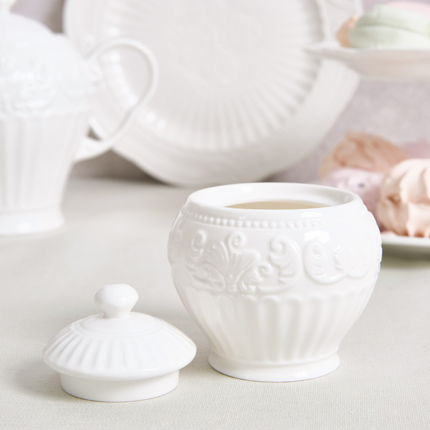 Сахарница Белое тиснение/Emboss White - фото № 5