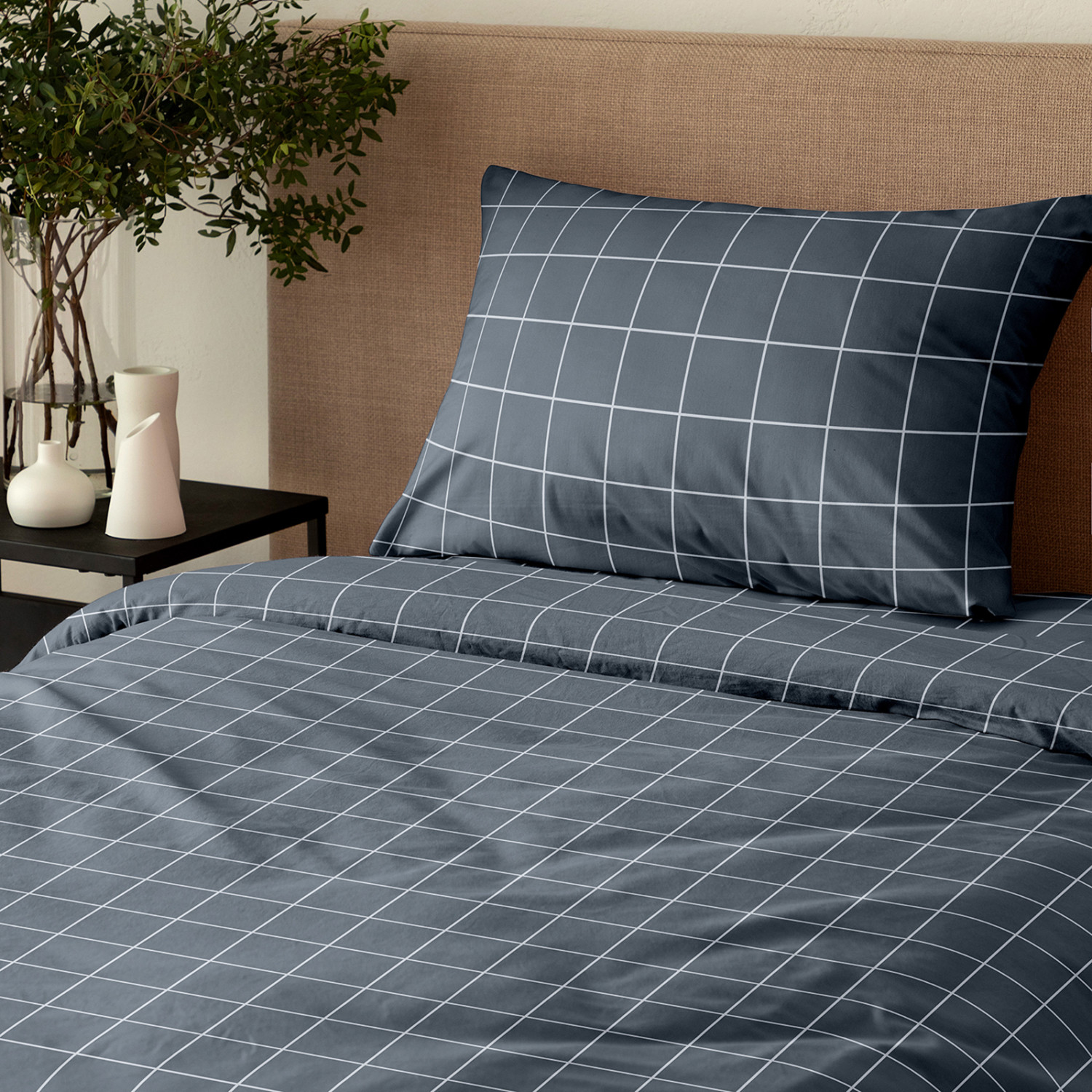 Постельное белье полукомплект Quadretti, серо-голубое - фото № 11