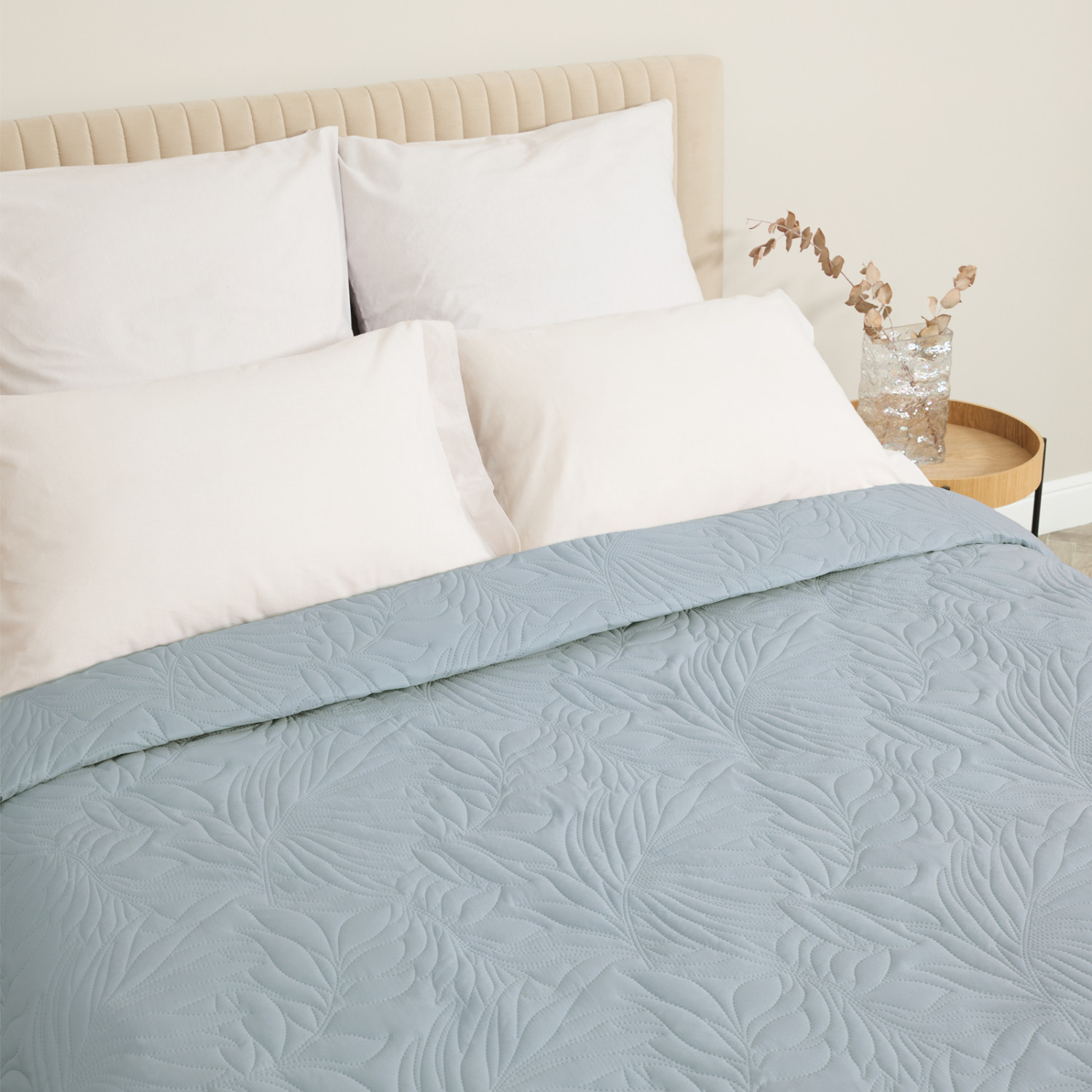 Покрывало Листочки/Fogliare, голубое - фото № 2