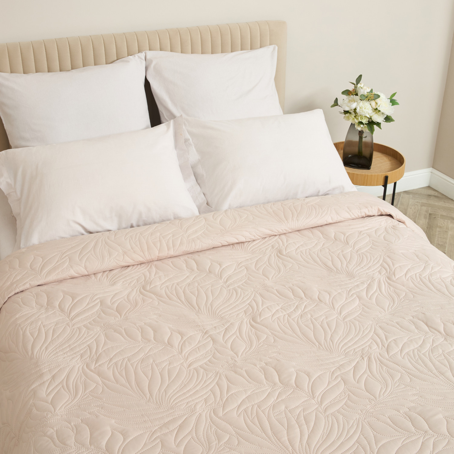 Покрывало Листочки/Fogliare, серо-бежевое - фото № 2