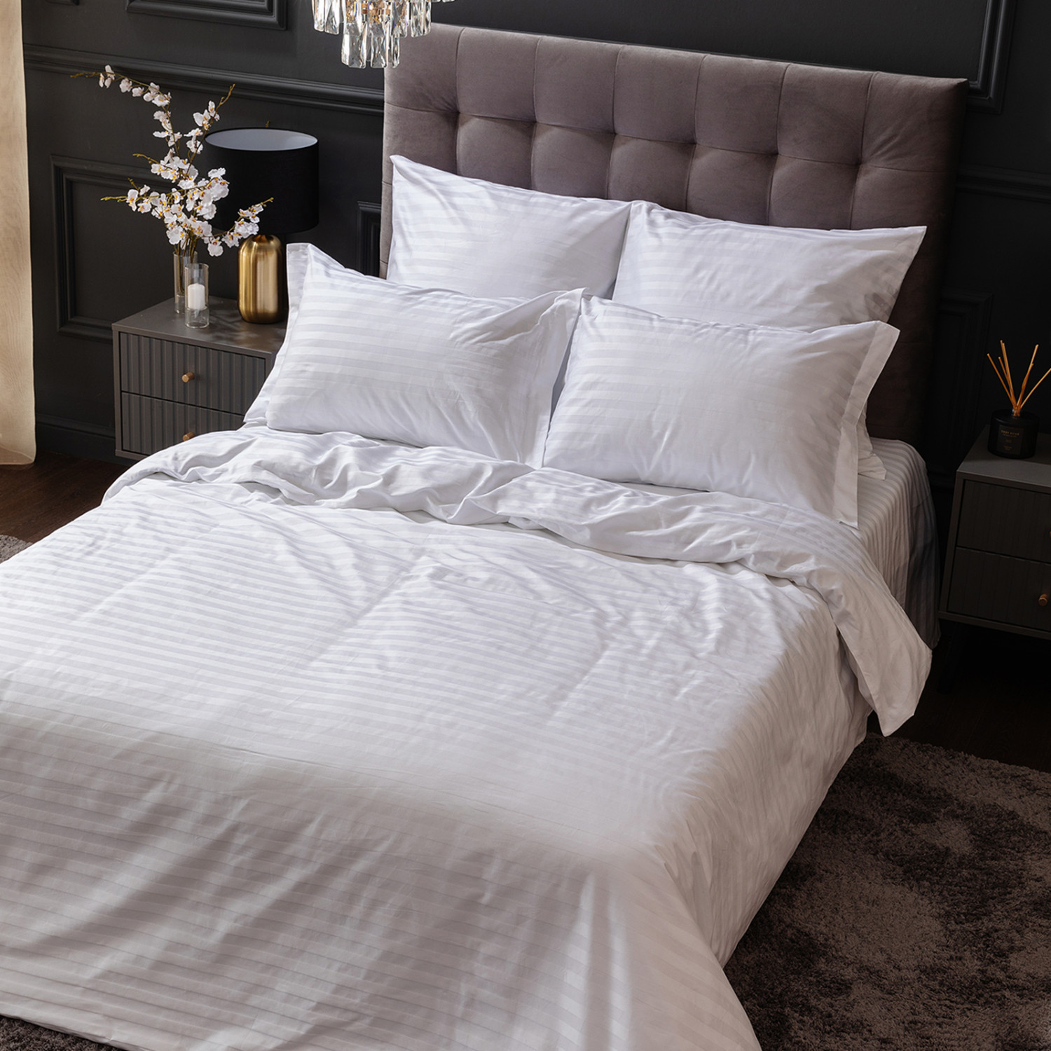 Постельное белье Белый, страйп-сатин 921987 - фото № 5