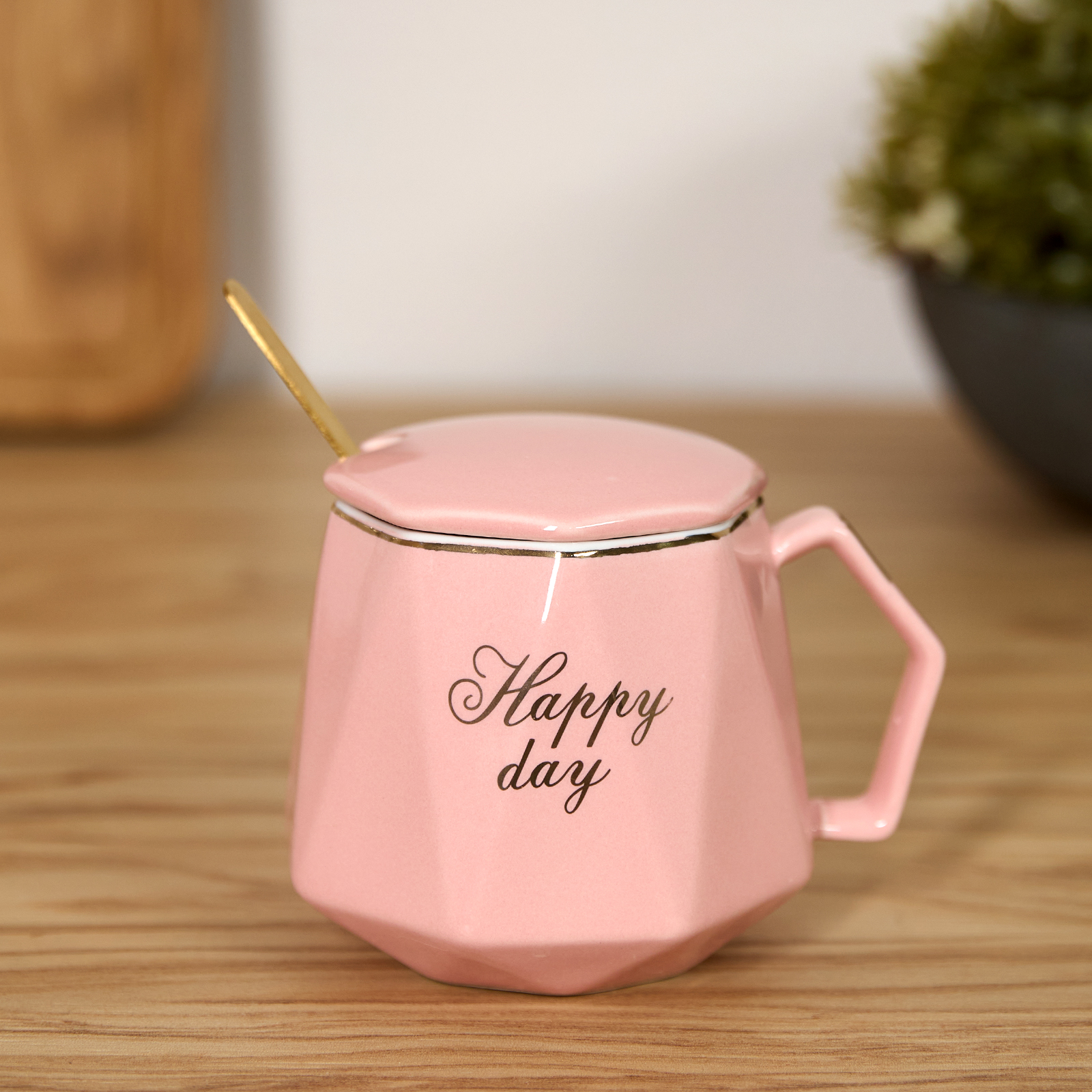 Кружка Happy day, розовая сумка nazamok пудрово розовая 40 х 35 см