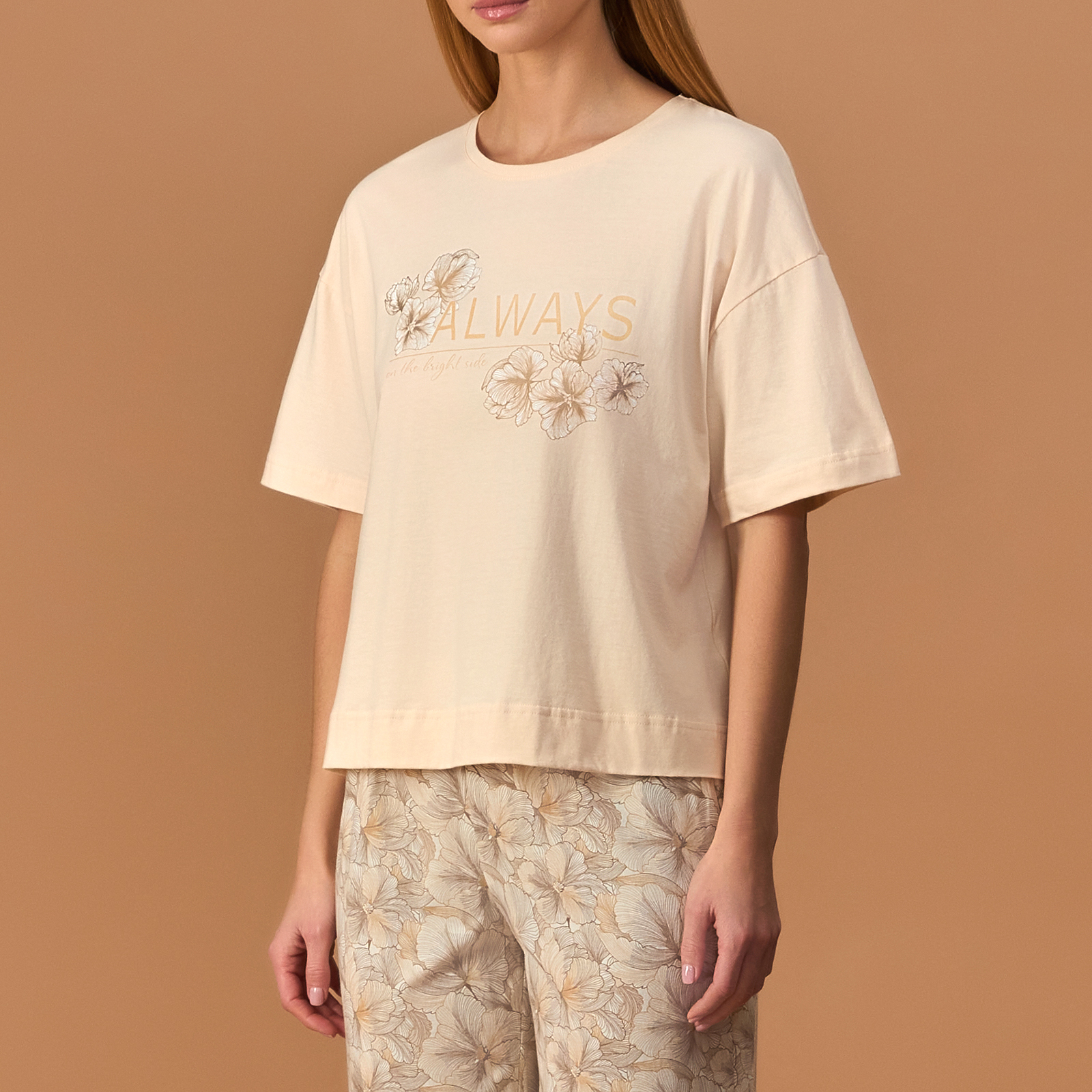 Пижама Fleur, короткий рукав CozyHome, цвет бежевый, размер 46 - фото 3