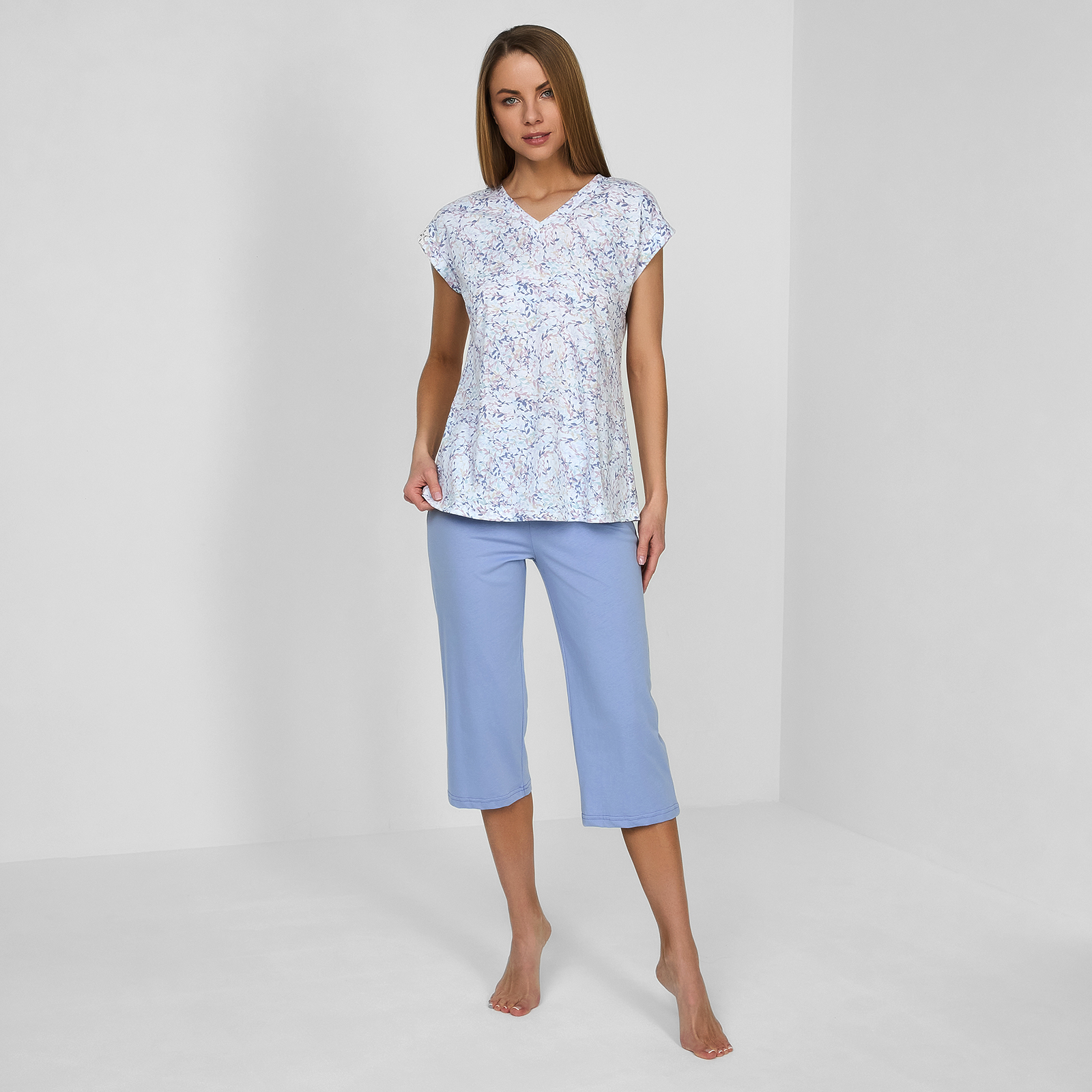 Пижама Milani, с капри CozyHome, цвет голубой, размер 48
