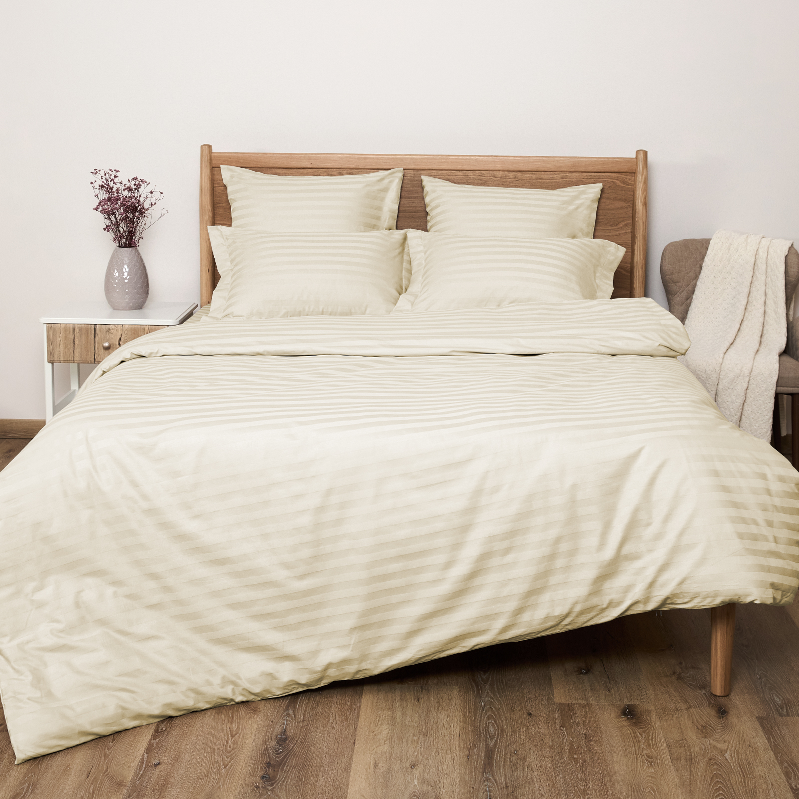 Постельное белье Экрю, страйп-сатин 40962-1